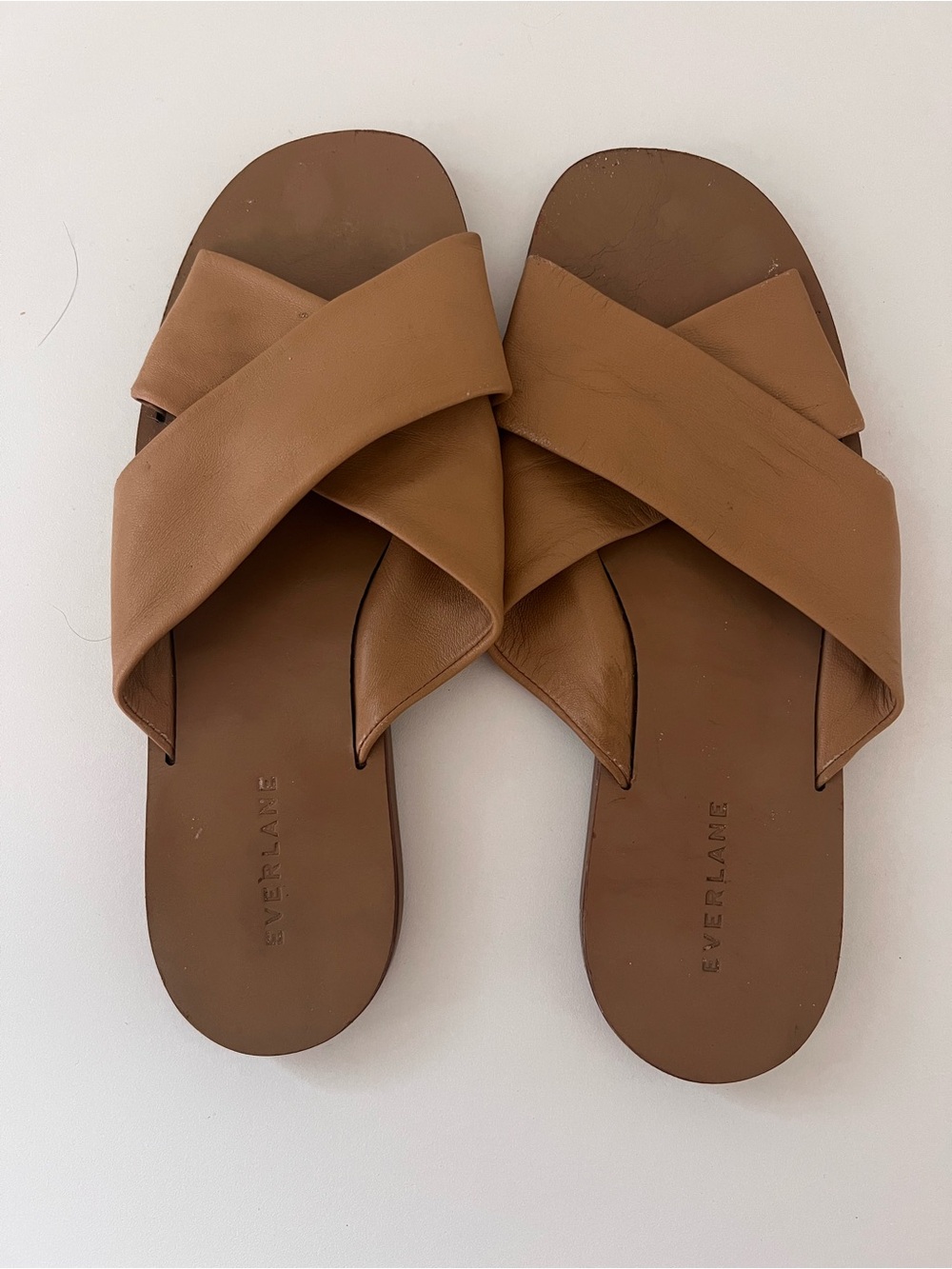 Everlane Tan Leather Cross-Strap Slide Sandals